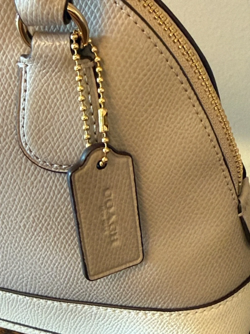 Coach Crossgrain Leather Mini Cora Domed Satchel F34517 Gray Birch Chalk